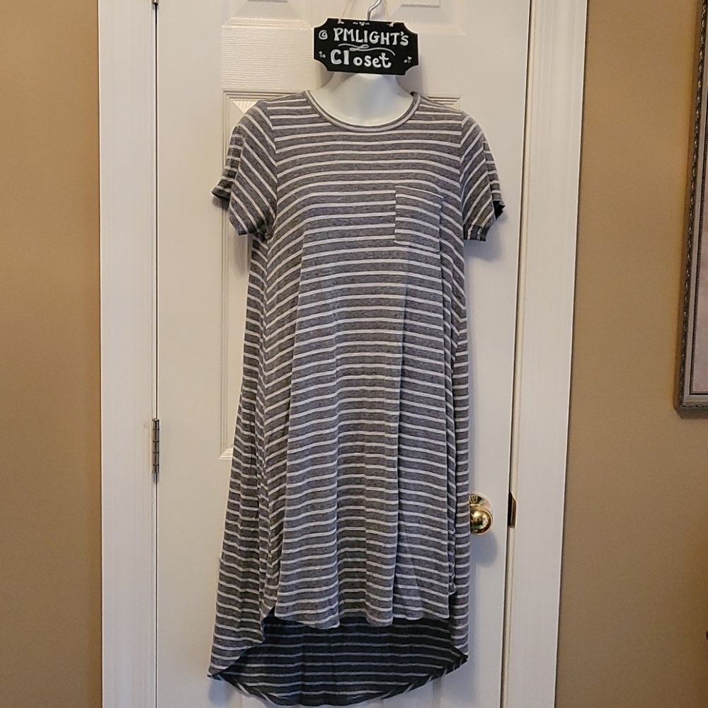 LuLaRoe XXS Dress Gray White Stripe Jersey Knit Carly Short Sleeve